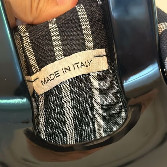 Made in Italy Blue White Striped Half 3/4 Sleeve Button Up Shirt - Picture 5 of 7